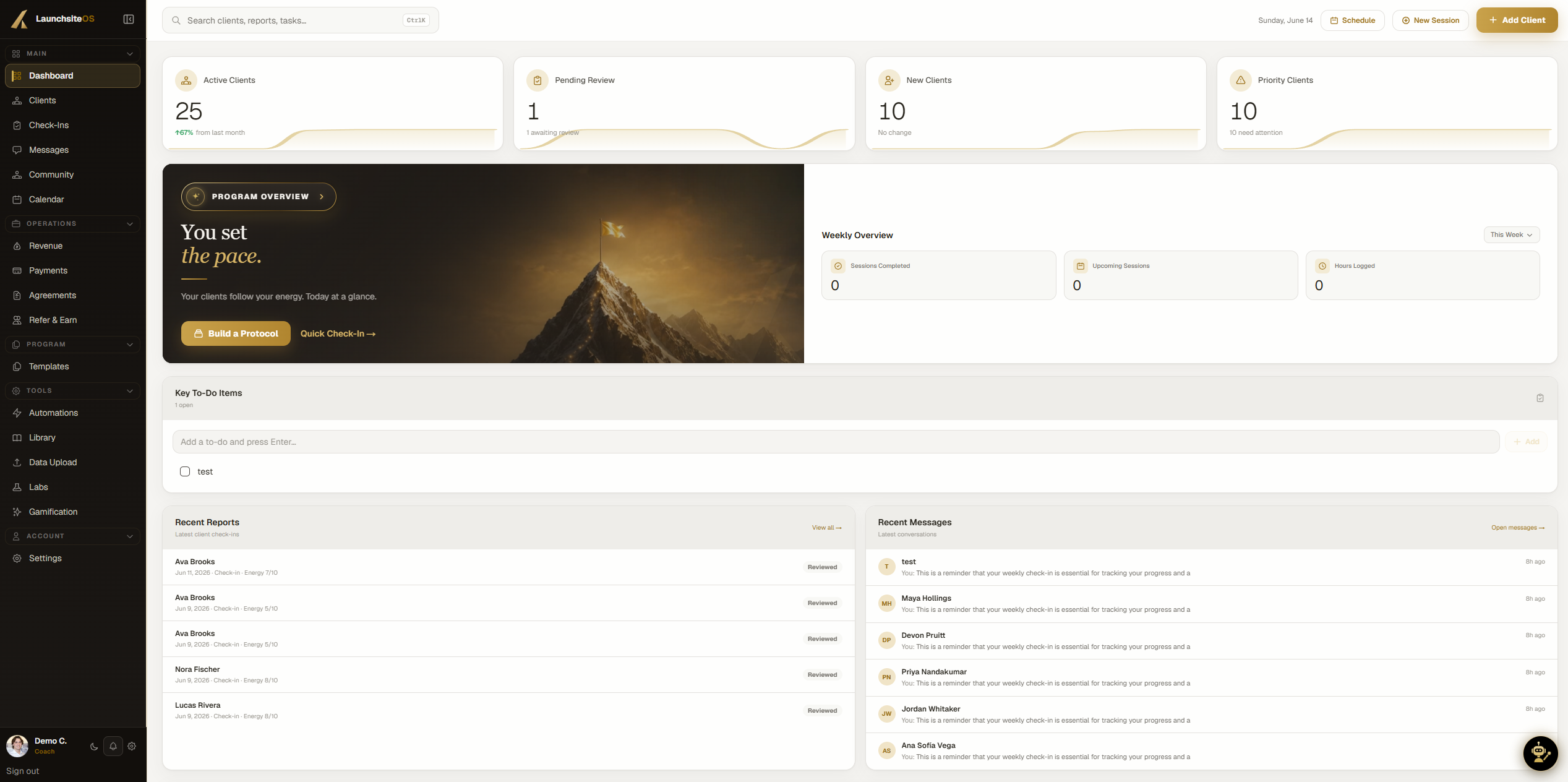 Coach dashboard