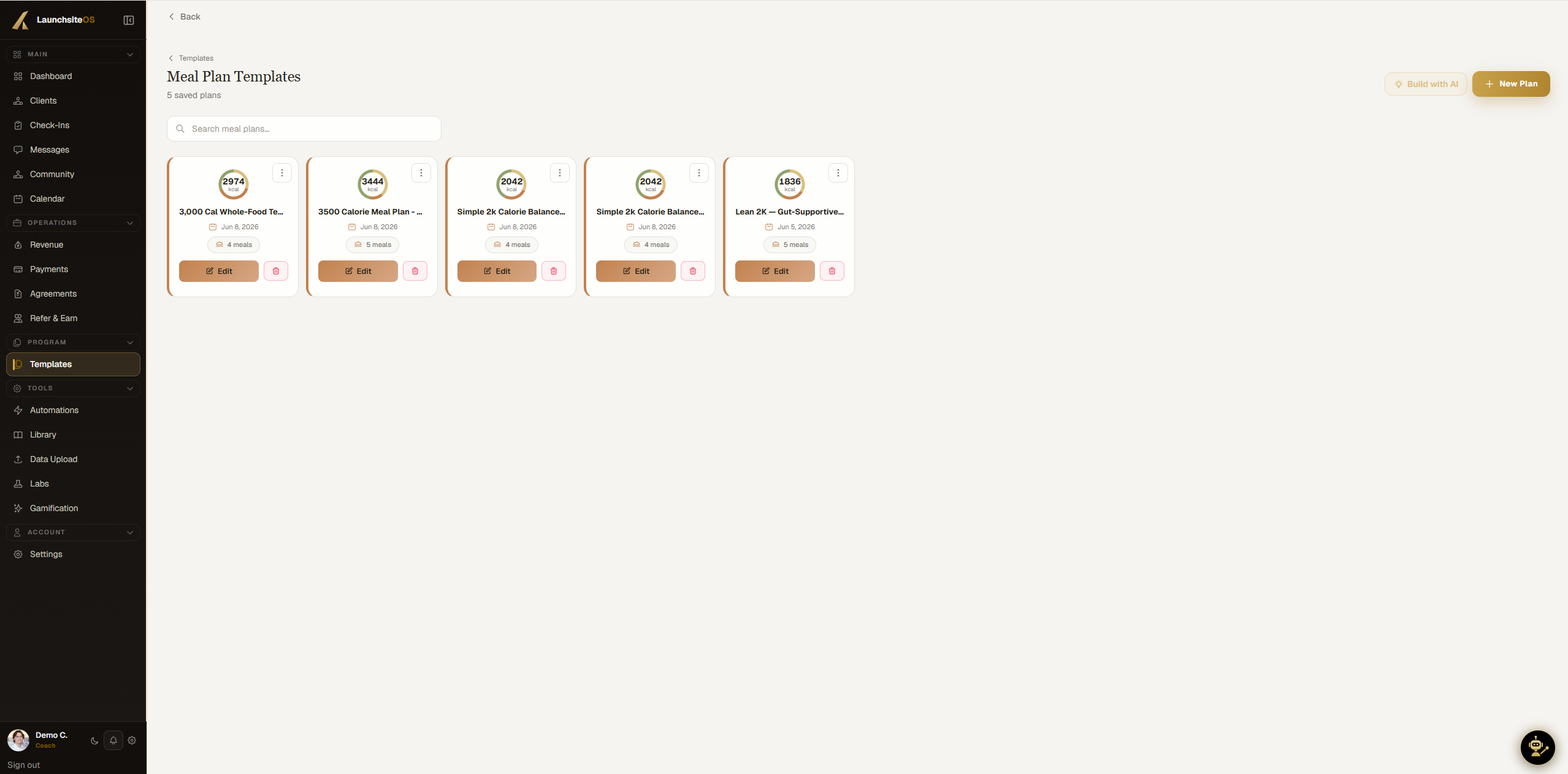 Meal plan templates